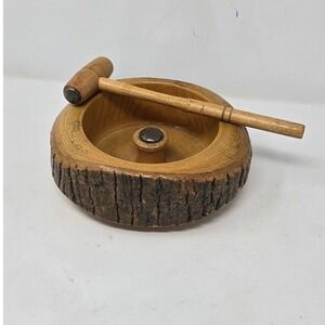 Vtg Ellwood wooden nutcracker bowl w/hammer mid century rustic farmhouse